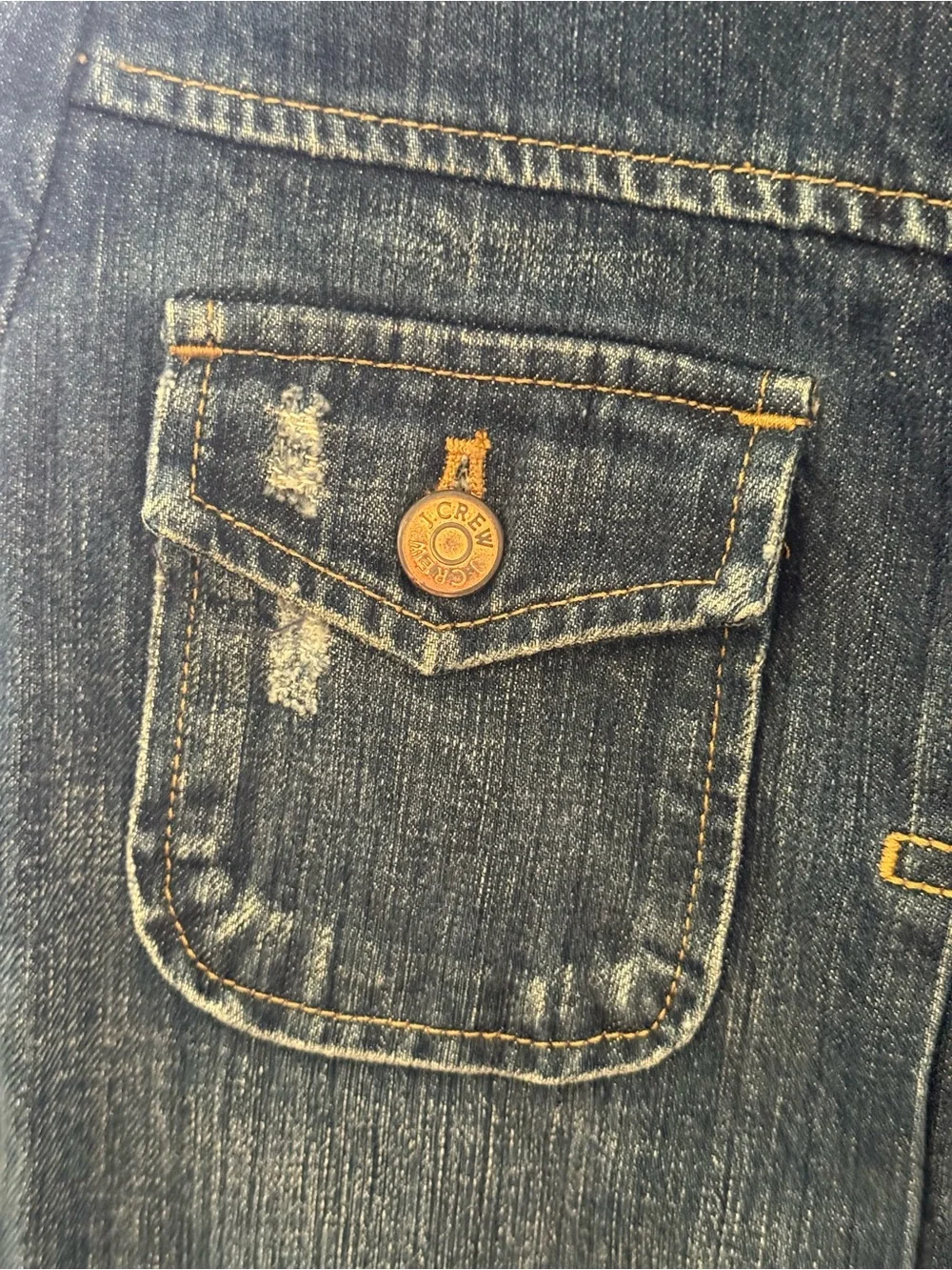 J. Crew Vintage Dark Blue Distressed Denim Jacket